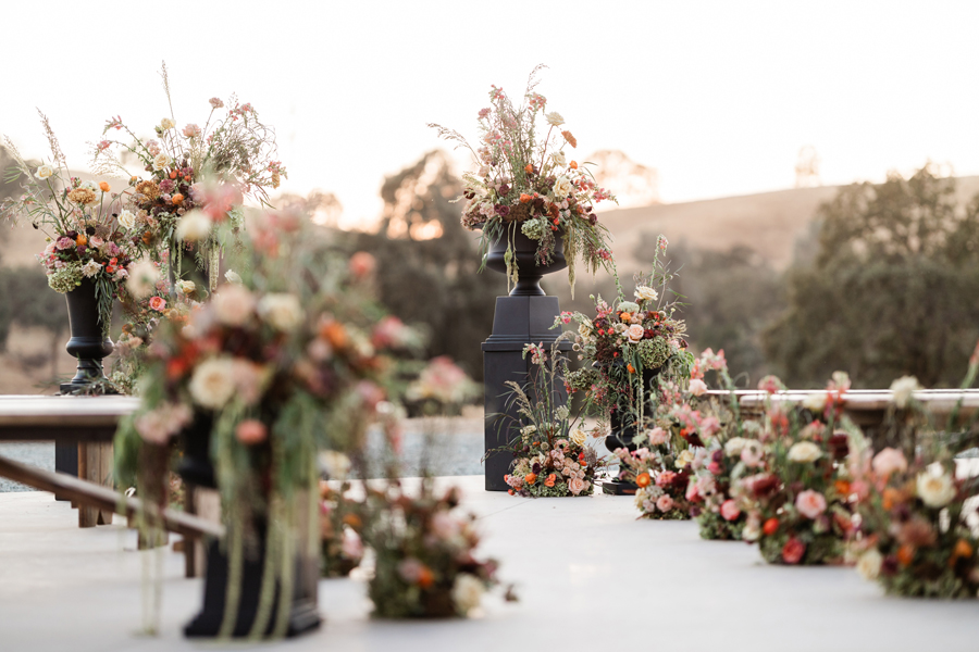 An Outdoor Patio floral arrangement for a wedding at Domenico Winery Amador